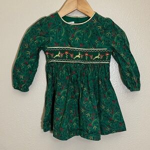 Iris & Ivy Green Red Cotton Holiday Dress with Gold Trim